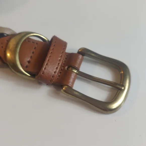 Genuine Leather Woven Belt Guatemala Handmade Brass Tone Buckle Size M/L - Picture 5 of 10